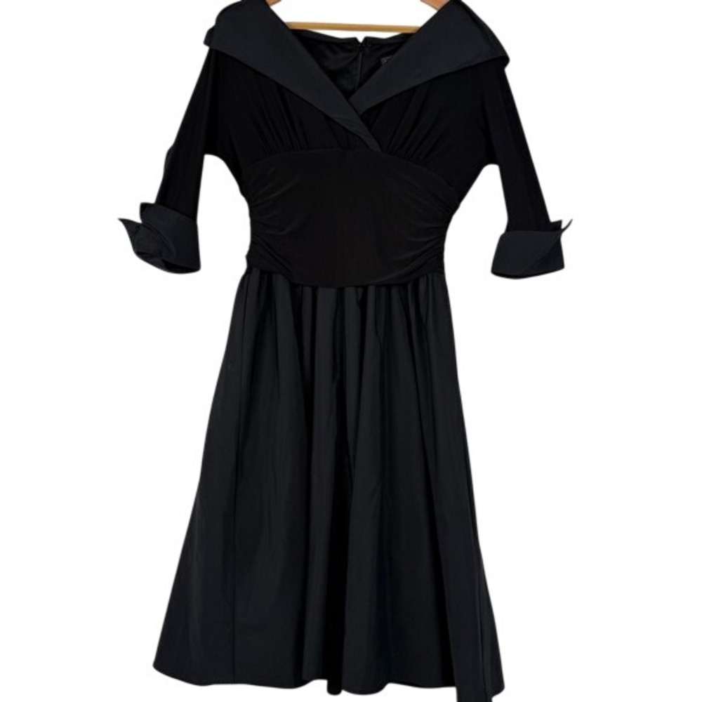 Jessica‎ Howard Dress 12 P Black Portrait Collar Ruched Retro JH3P2599